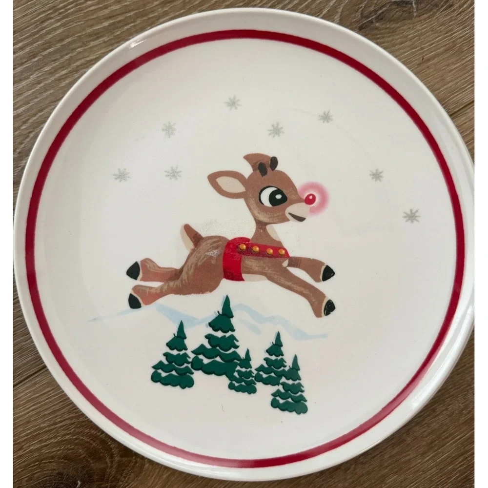 Pottery Barn Kids Rudolph Santa Christmas Melamine Plates Set of 4 9